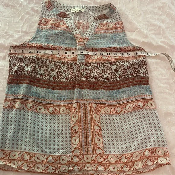 Anthropologie Lucy & Laurel Brown and Blue Sleeveless Boho Blouse Size M - Picture 5 of 5